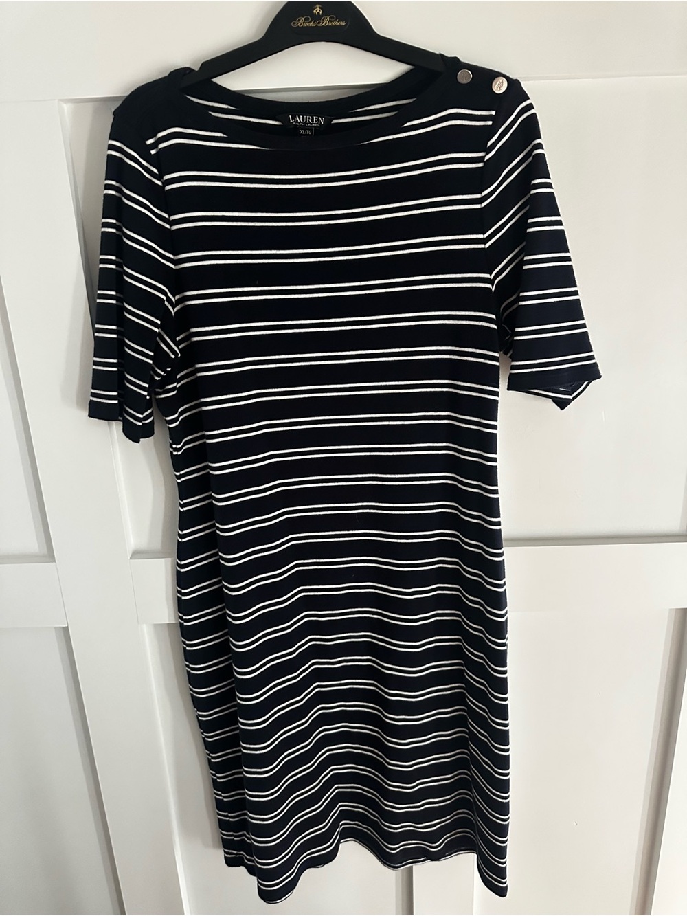 Lauren Ralph Lauren Navy & White Striped Boatneck Dress